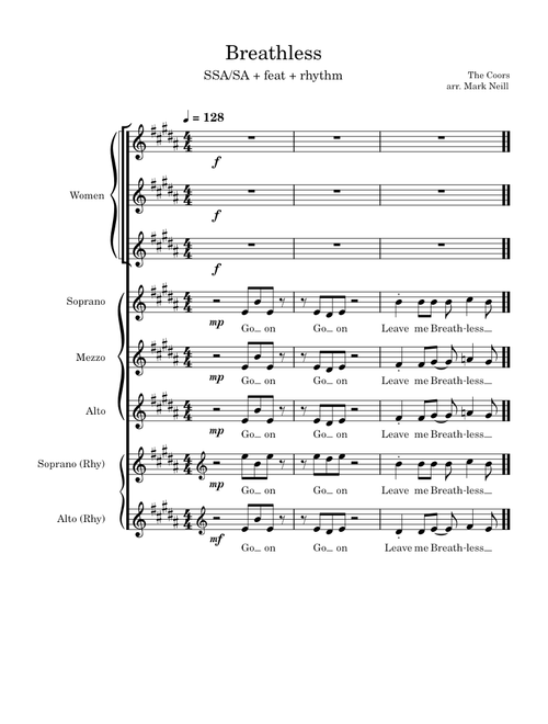 Breathless – The Corrs Breathless (Corrs) - SSA/SA + feat. + rhythm