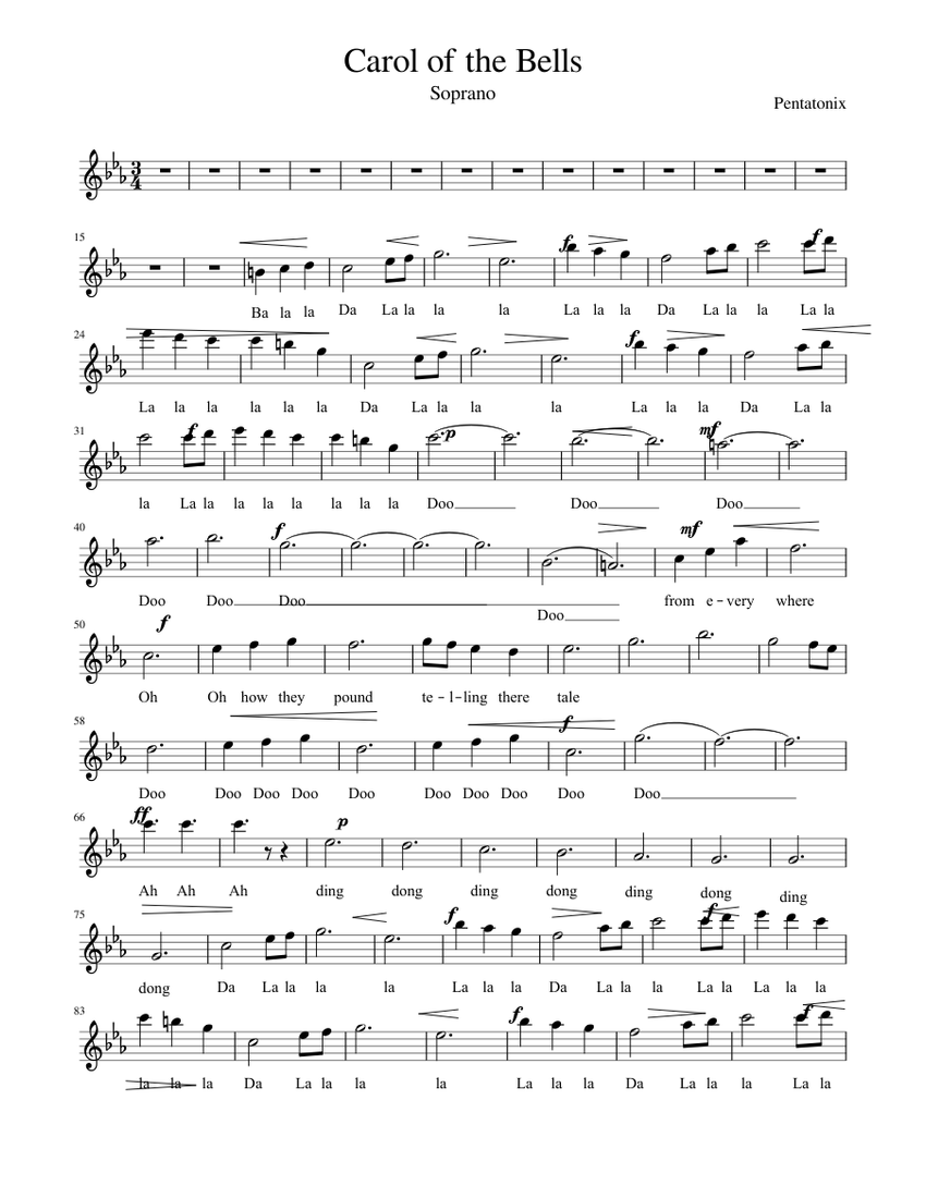 Carol of the Bells (Soprano ) Sheet music for Soprano (Solo ...