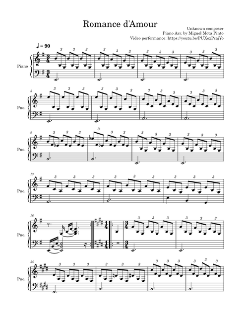 Romance d'Amour (anonymous) - Piano
