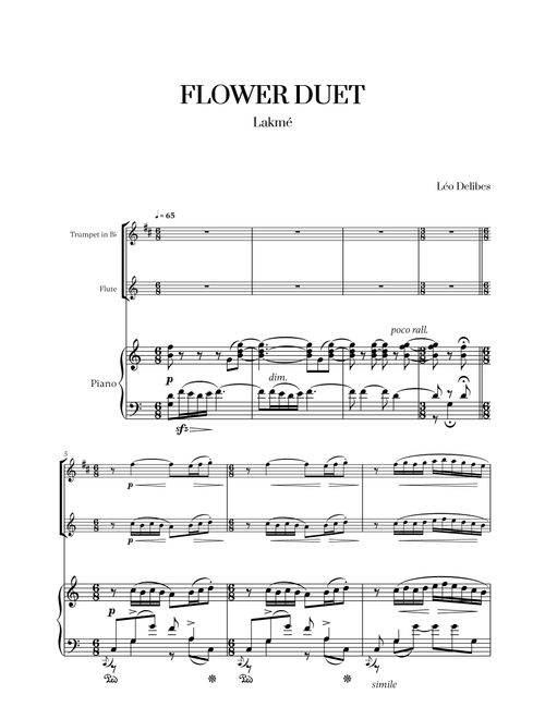 Léo Délibes - Flower Duet (C Major) (for Trumpet, Flute and Piano) (Arr. Cadenza Editions) (Instrumental Duet)