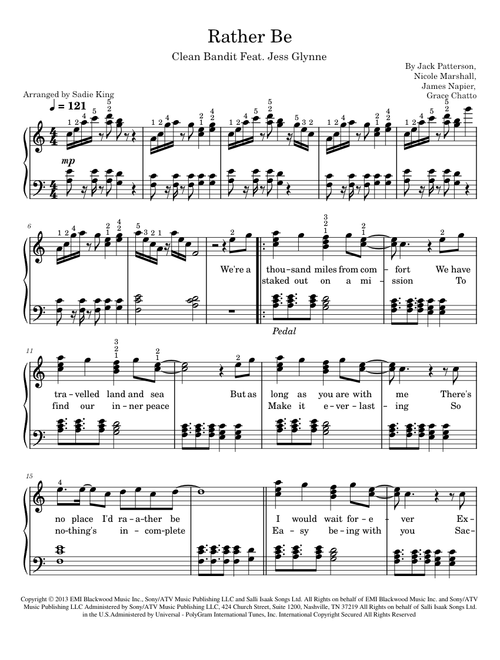 Rather Be – Clean Bandit - Easy/Intermediate Piano