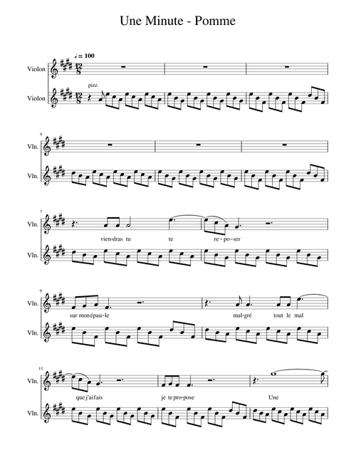 Une Minute - Pomme (Violin duet)