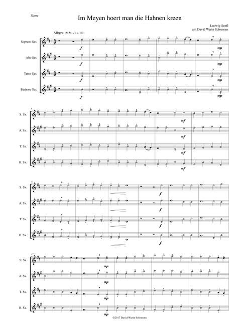 Im Meyen hoert man die Hahnen kreen (In May you hear the cocks crow) for saxophone quartet (Arr. David Warin Solomons) - Ludwig Senfl (Woodwind Ensemble)