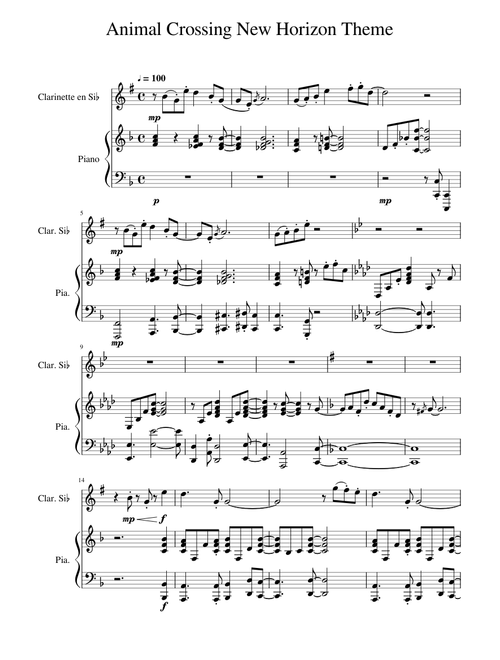 Animal Crossing New Horizon Theme for B♭ Clarinet and Piano