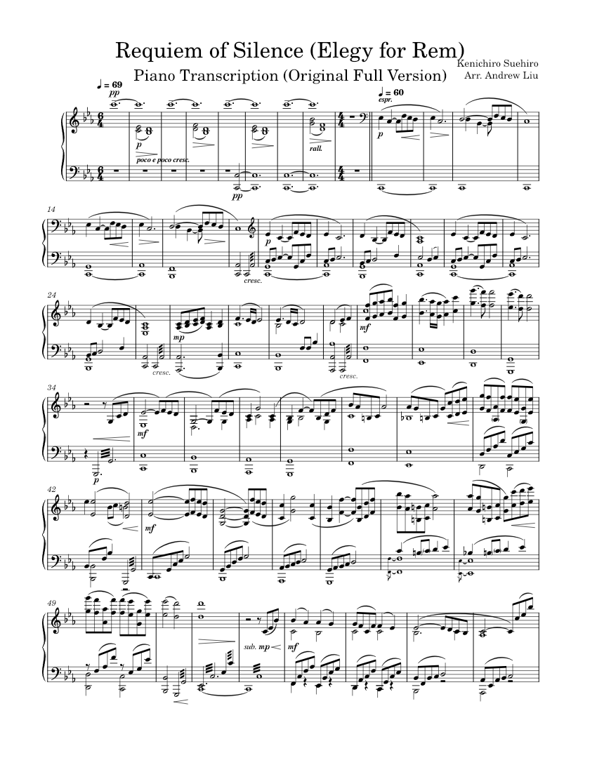 Requiem of Silence (Elegy for Rem) - Kenichiro Suehiro Sheet Music