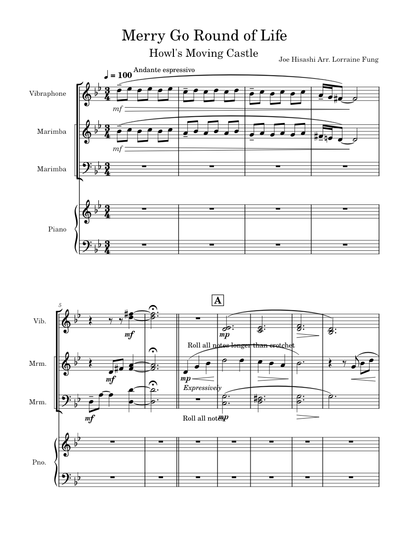 Merry-Go-Round of Life – Joe Hisaishi for mallet trio and piano