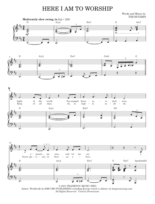 Here I Am To Worship - Heather Headley, Phillips, Craig & Dean, Tim Hughes (Piano-Vocal-Guitar)