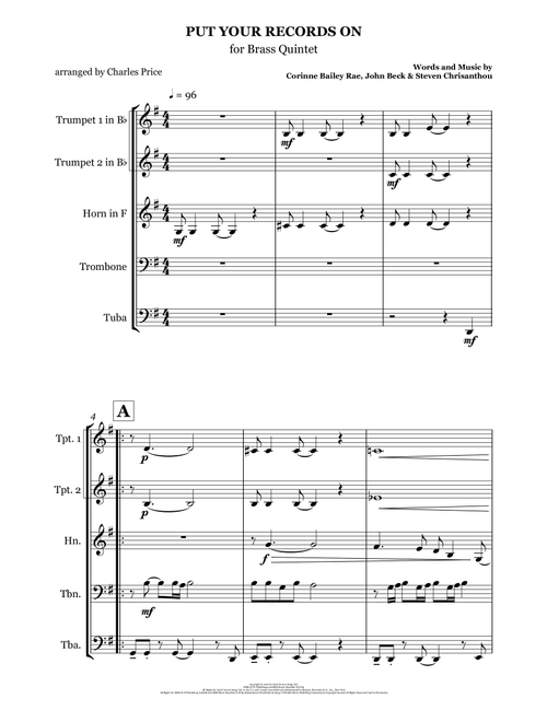 Put Your Records On (Arr. Charles Price) - Corinne Bailey Rae (Brass Ensemble)
