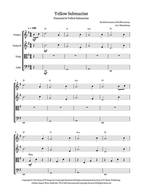 Yellow Submarine (Arr. Heisenberg) - The Beatles (String Quartet)