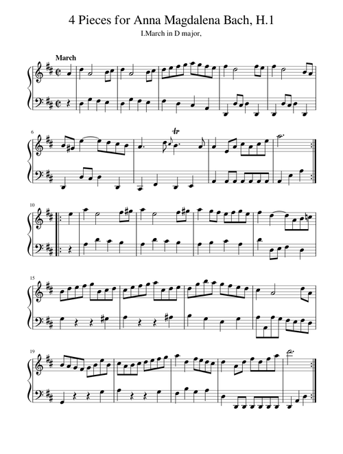 Carl Philipp Emanuel Bach - 4 Pieces for Anna Magdalena Bach, H.1 Ⅰ.March in D major,