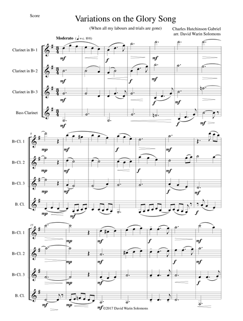 Variations on the Glory Song for clarinet quartet (Arr. David Warin Solomons) - Charles Hutchinson Gabriel (Woodwind Ensemble)