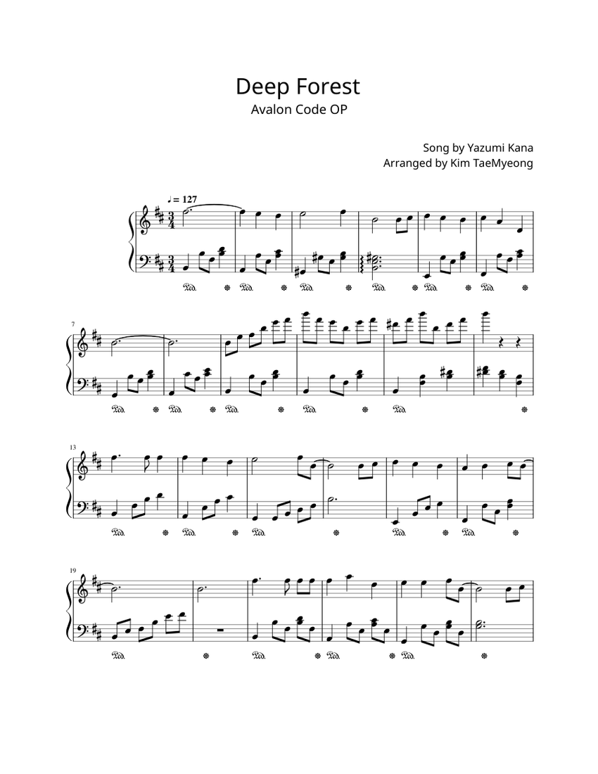 Deep Forest -Avalon Code OP- Sheet Music for Piano (Solo