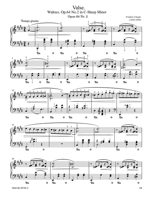 Chopin - Waltzes No.7, Op.64 No.2 in C-Sharp Minor - Original With Fingering (Arr. poon) - Frédéric François Chopin (Piano Solo)