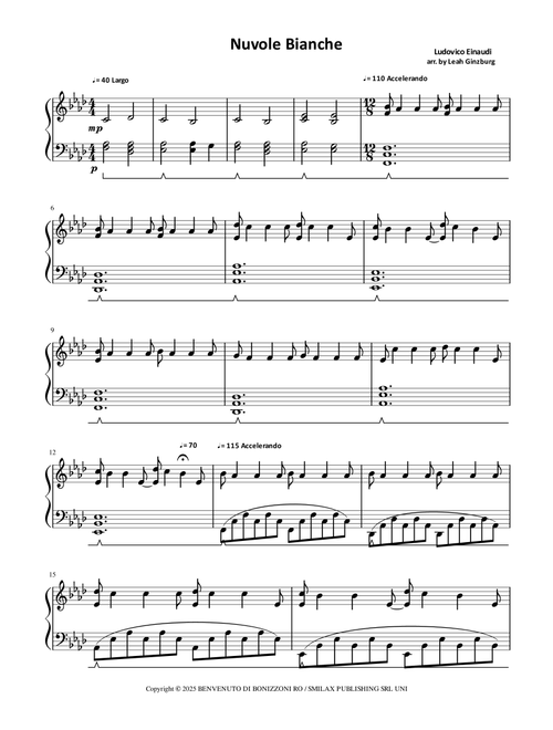 Nuvole Bianche (Arr. Leah Ginzburg) - Pasqualino Bagnoli, Milena Anna Maria Novarin, Antonio Ruggero Mancino (Piano Solo)
