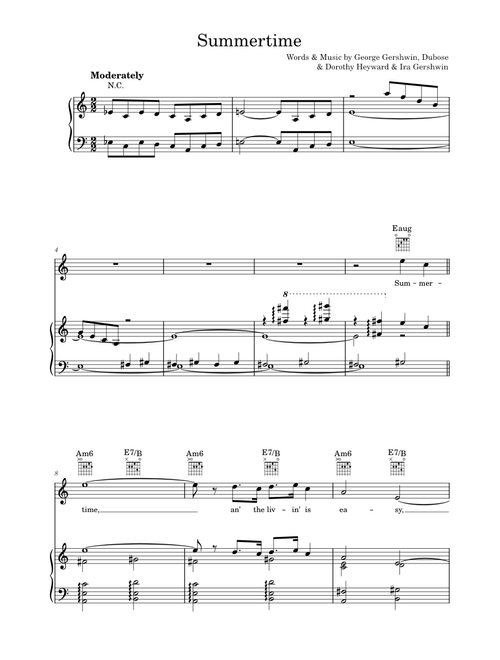 Summertime (from Porgy And Bess) - George Gershwin (Piano-Vocal-Guitar)