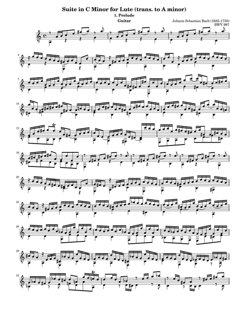 Suite in C Minor for Lute (trans. to A minor): Prelude, BWV 997 (Arr. Matthew) - Johann Sebastian Bach (Piano Solo)
