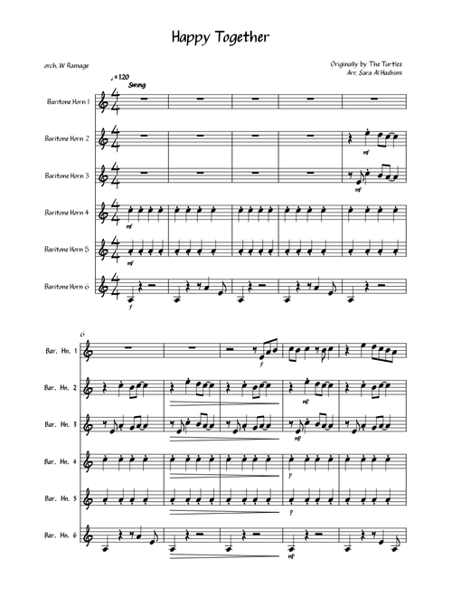 Happy Together sheet music arranged by wramage