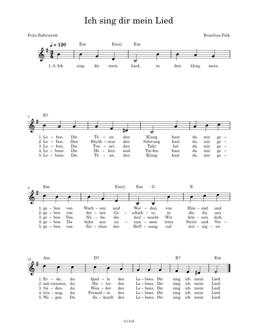 Ich sing dir mein lied Fritz Baltruweit Ich_sing_dir_mein_Lied Sheet