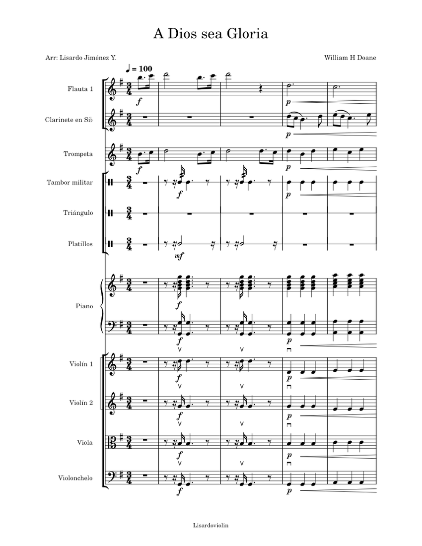 To God Be The Glory – William H. Doane Sheet Music For Piano, Flute ...