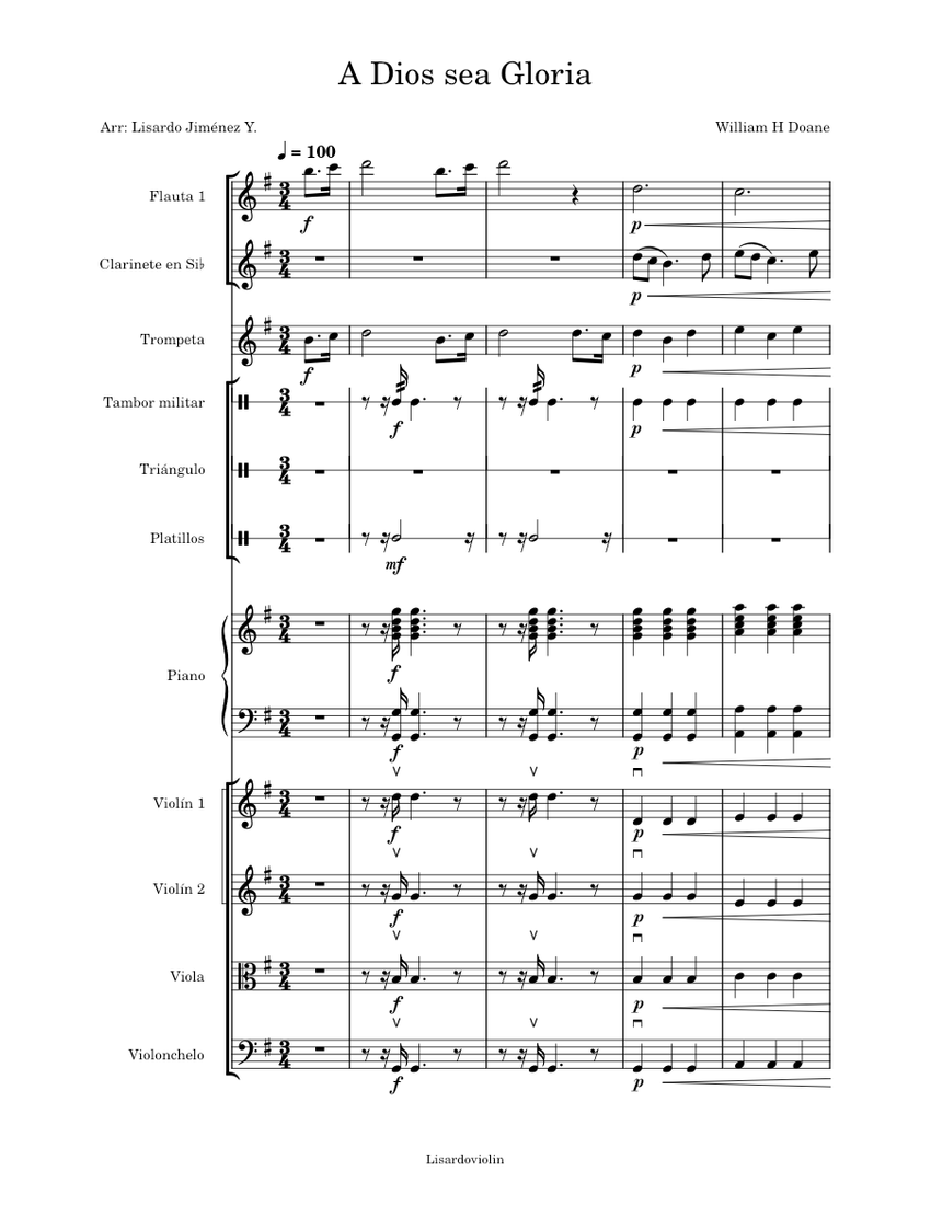 To God Be The Glory – William H. Doane Sheet Music for Piano, Flute ...