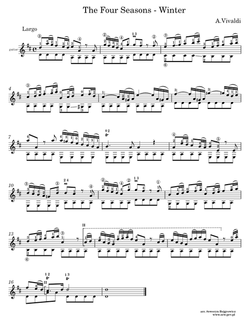Le quattro stagioni – Antonio Vivaldi - Winter, Largo - classical guitar