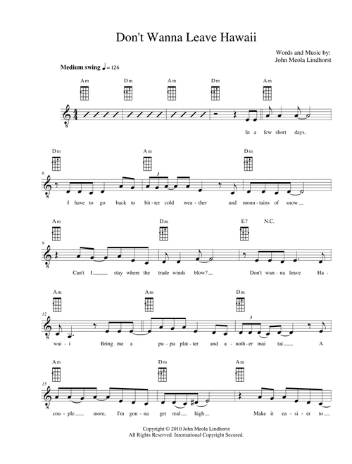 Don't Wanna Leave Hawaii - John Meola Lindhorst (Ukulele Chords-Lyrics)