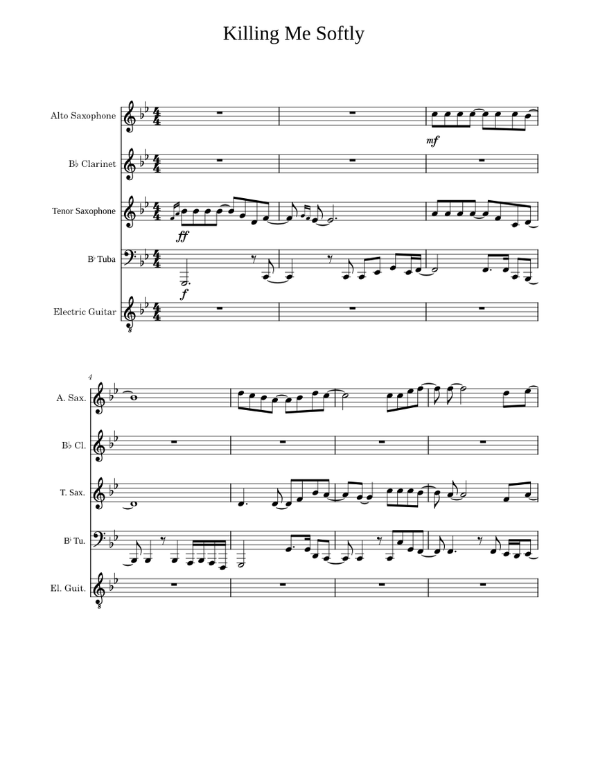 Killing Me Softly Sheet Music For Clarinet In B-flat, Saxophone Alto ...