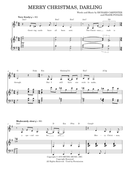 Merry Christmas, Darling - Karen Carpenter (Piano Vocal)