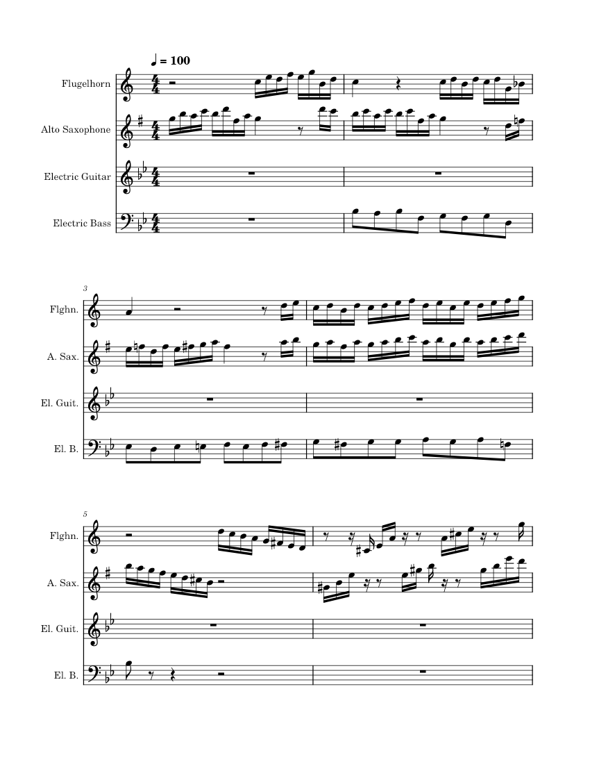 Bach Sheet music for Flugelhorn, Saxophone alto, Guitar, Bass guitar (Jazz Band)