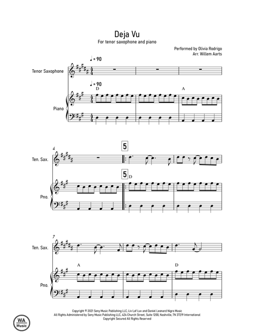 Deja Vu (Arr. Willem Aarts) - Olivia Rodrigo (Tenor Sax and Piano)