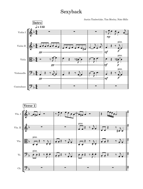 Sexyback – Justin Timberlake - String quintet arrangement