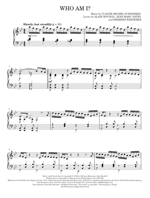 Who Am I? - Les Miserables Musical (Piano Solo)