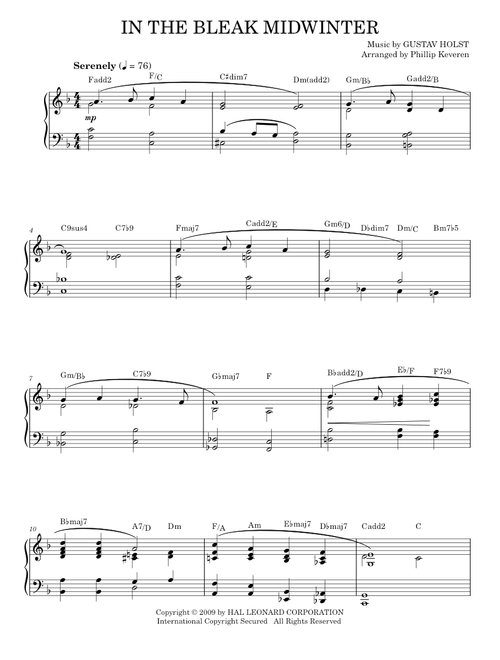 In The Bleak Midwinter [Jazz version] (arr. Phillip Keveren) - Gustav Holst (Piano Solo)