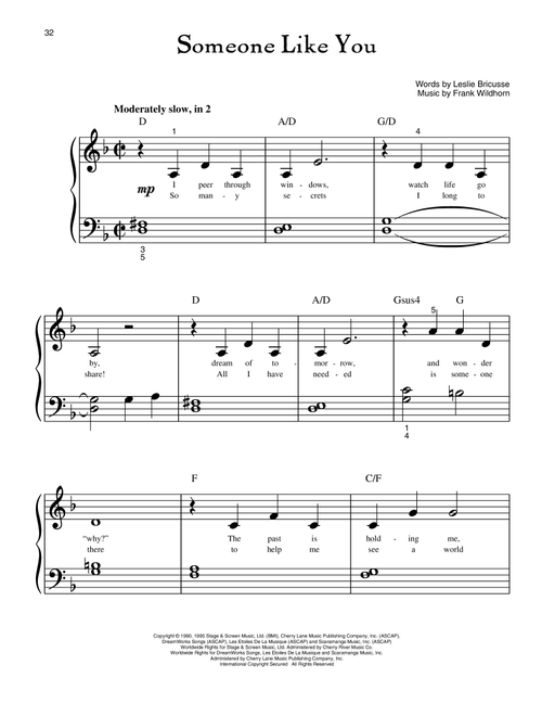 Someone Like You (from Jekyll And Hyde) - Linda Eder (Big Note Piano)