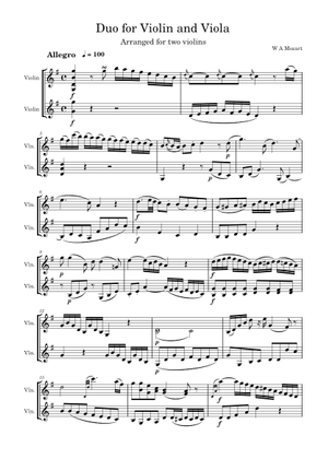Duo K.423 Wolfgang Amadeus Mozart for violin and viola Sheet Music