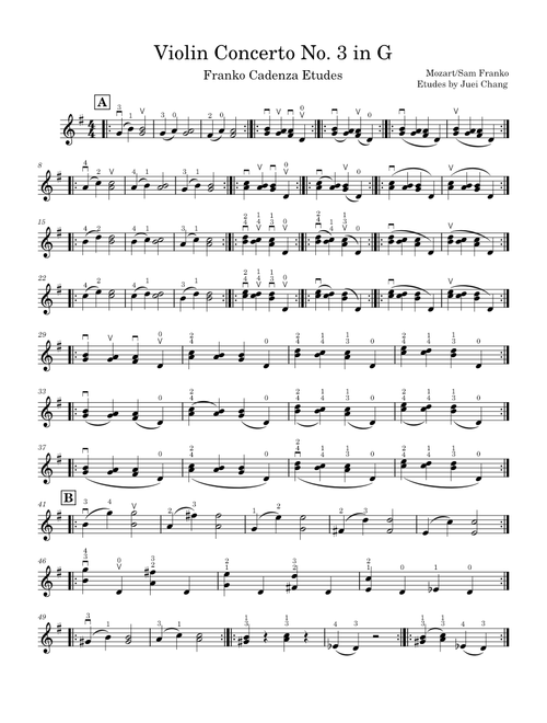 Mozart Concerto #3 in G Sam Franko Cadenza Etudes