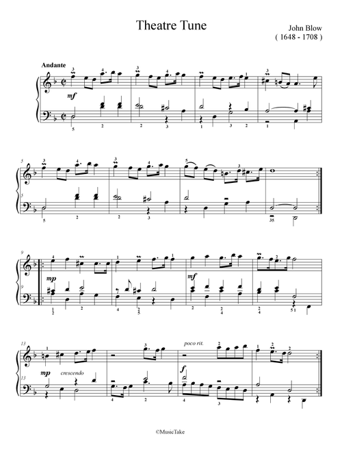 Blow Theatre Tune (Arr. Benjamin Choupak) - J Blow (Easy Piano)
