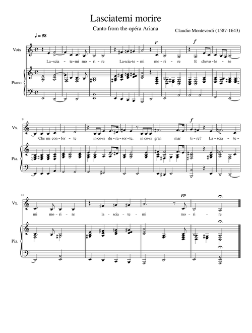 Lasciatemi morire – Claudio Monteverdi Lasciatemi morire - La min