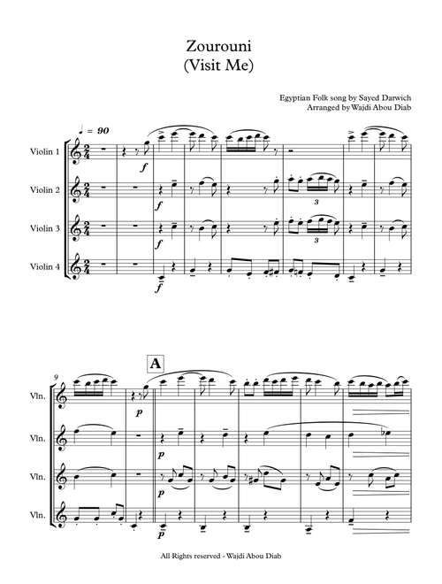 Zourouni (Arabic Song) - Violin Quartet (Arr. Wajdi Abou Diab) - Sayed Darwich (String Quartet)