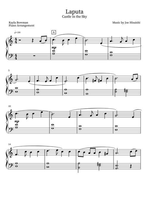 Laputa: Castle in the Sky (Arr. Kayla Bowman) - Joe Hisaishi (Easy Piano)