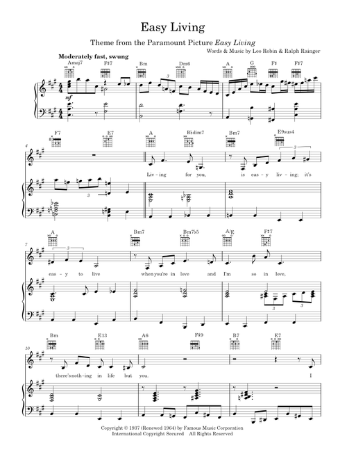 Easy Living - Billie Holiday (Piano-Vocal-Guitar (Piano Accompaniment))