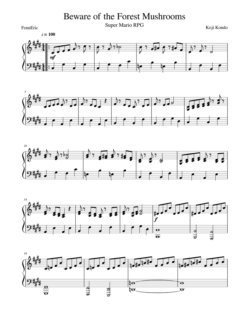Beware of the Forest Mushrooms Super Mario RPG Sheet music for Piano