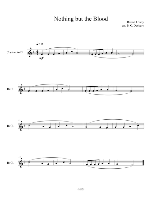 Nothing But the Blood (Clarinet Solo) (Arr. B. C. Dockery) - Robert Lowry (Clarinet Solo)