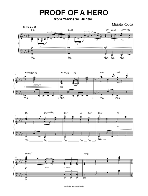 Proof of a Hero [from Monster Hunter] - Masato Kouda (Piano)