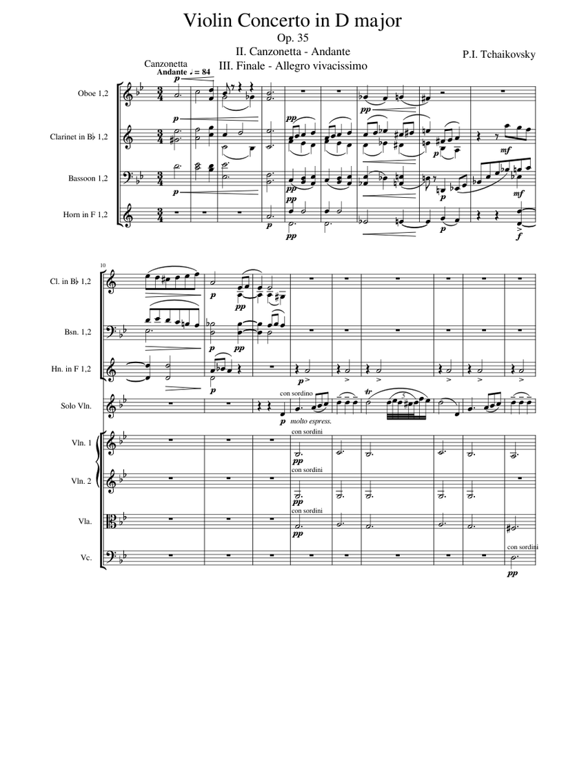 Tchaikovsky Instruments Tchaikovsky Violin Concerto in D major - 2nd and 3rd movement Sheet ...