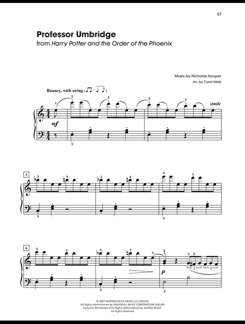 Professor Umbridge (from Harry Potter And The Order Of The Phoenix) (arr. Carol Matz) - Nicholas Hooper (Big Note Piano)