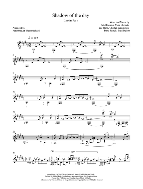 Shadow Of The Day (Arr. Patommavat Thammachard) - Linkin Park (Solo Guitar)