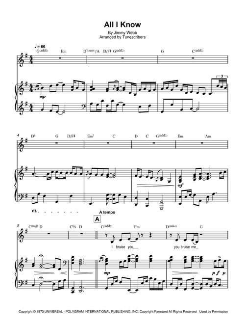 All I Know (Arr. Tunescribers) - Jimmy Webb (Piano Vocal)