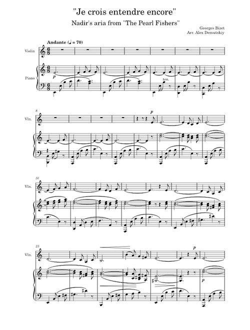 Je Crois Entendre Encore – Georges Bizet Violin, Piano