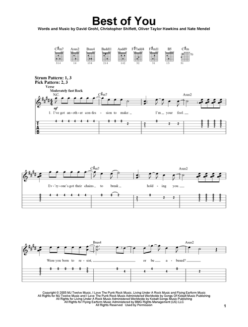 Best Of You - Foo Fighters (Easy Guitar with TAB)